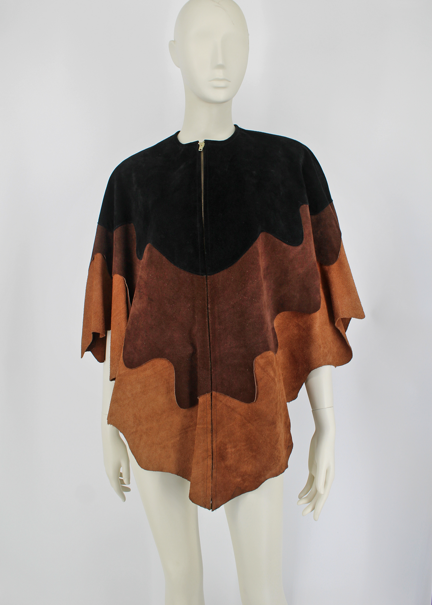 1970s Scalloped Suede Cape Jacket