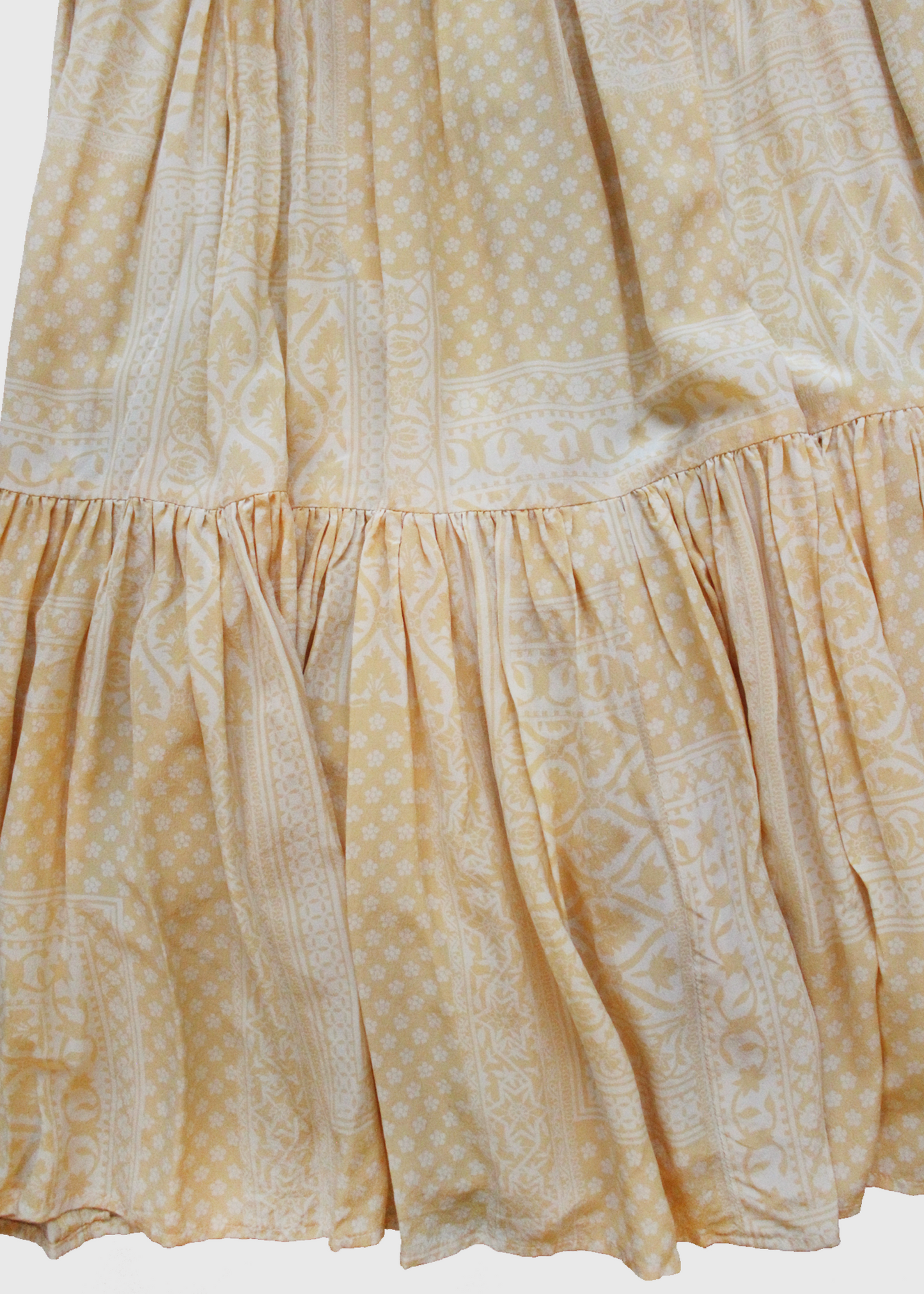1970s Valentino Marigold Printed Silk Skirt