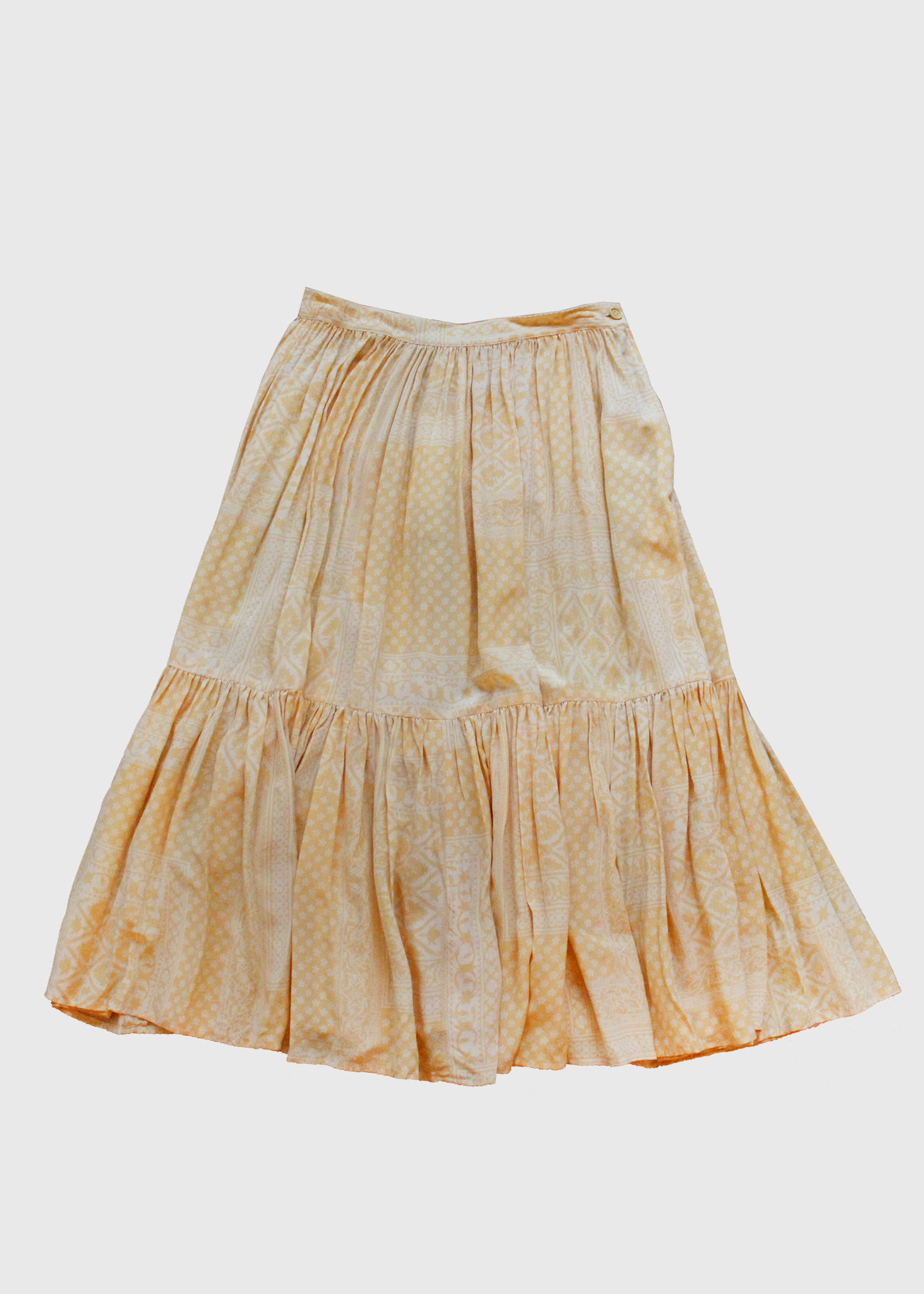 1970s Valentino Marigold Printed Silk Skirt