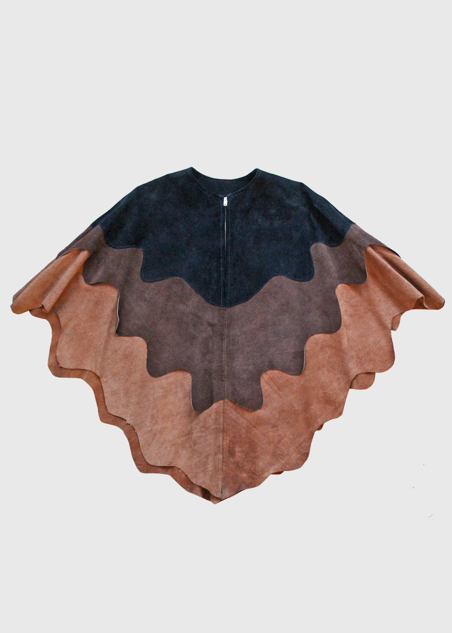 1970s Scalloped Suede Cape Jacket