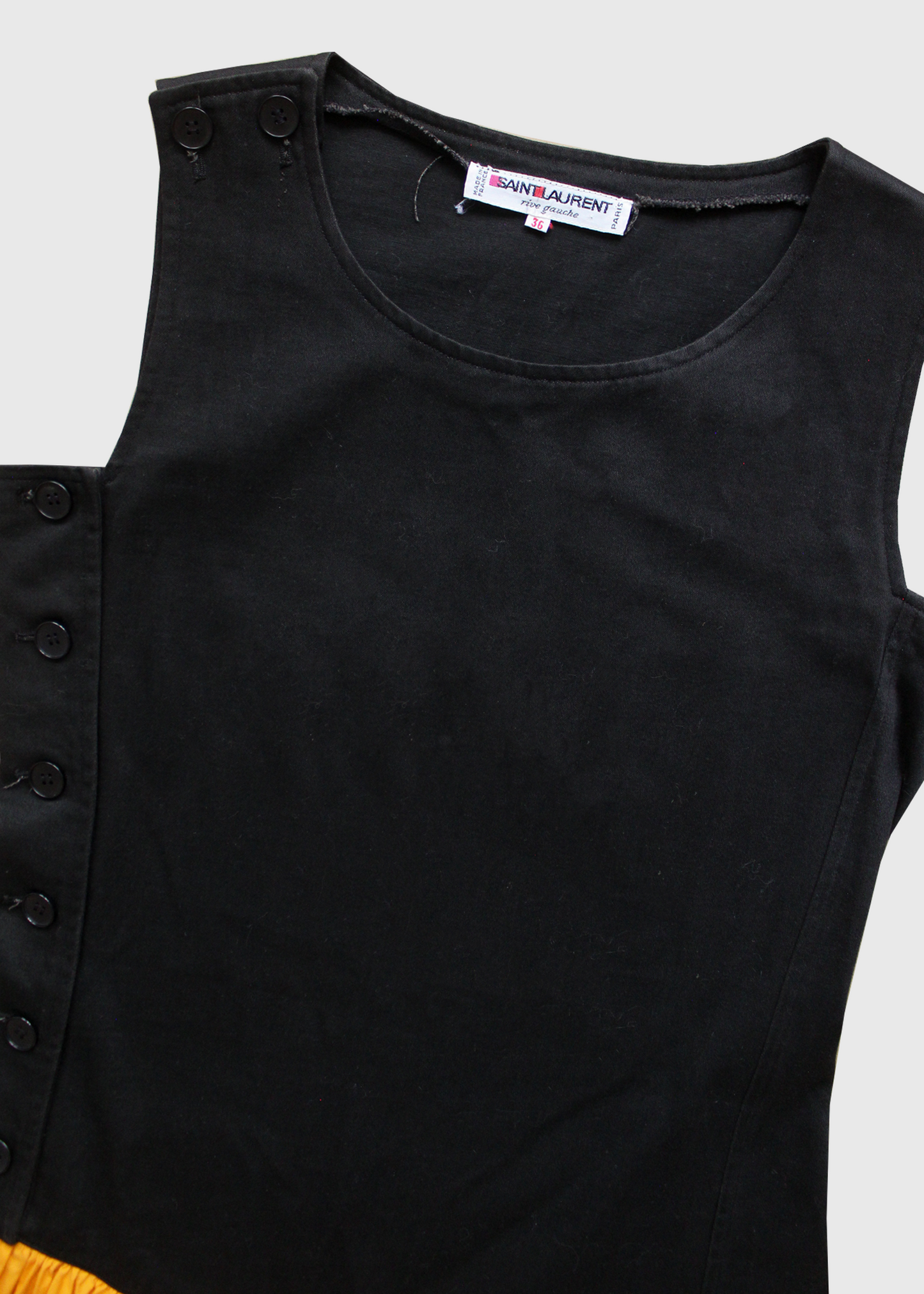 1980s YSL Black + Marigold Mini Dress- Size US4 / Small