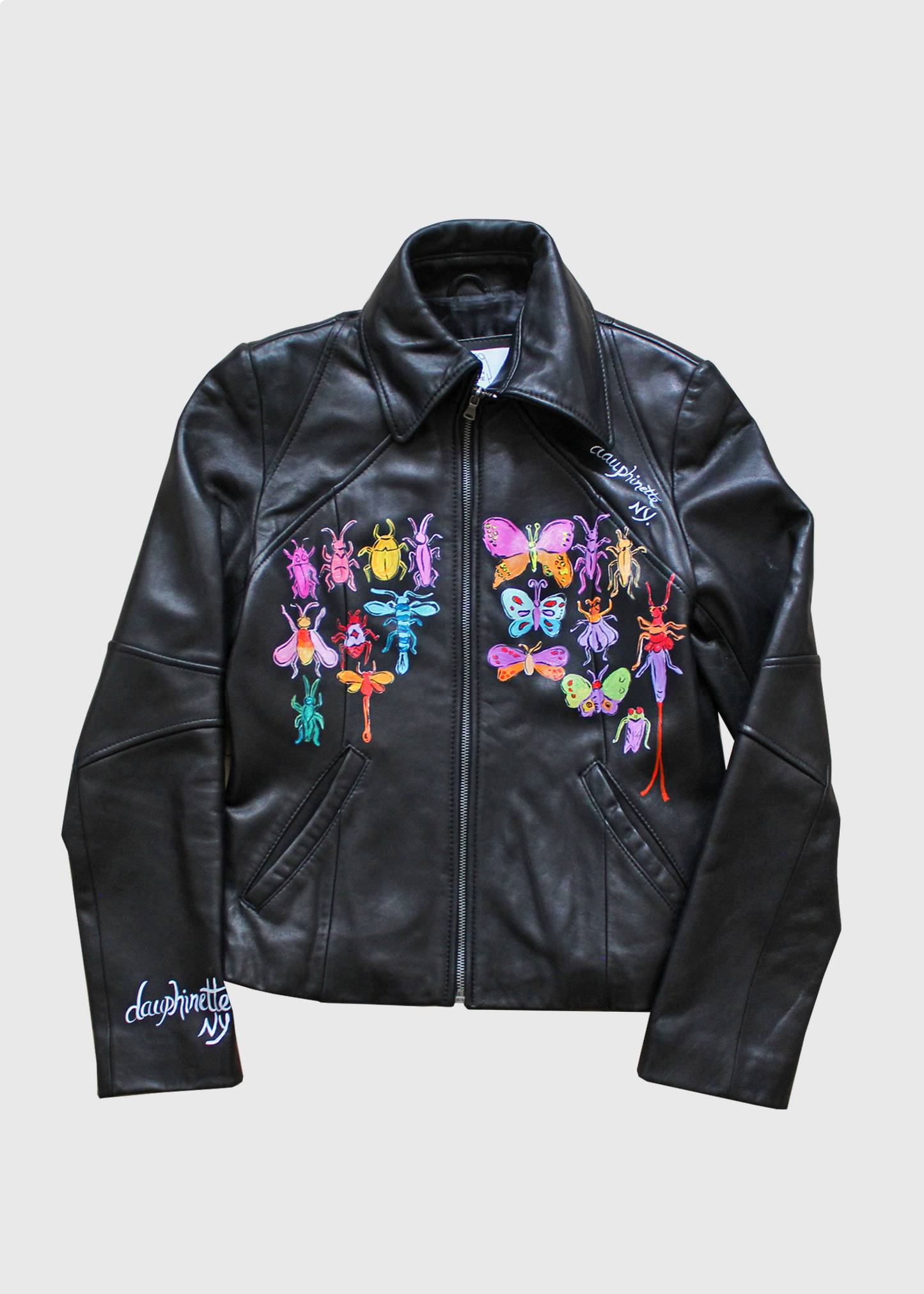 Dauphinette "Bug Day" Handpainted Lambskin Leather Jacket- Size S