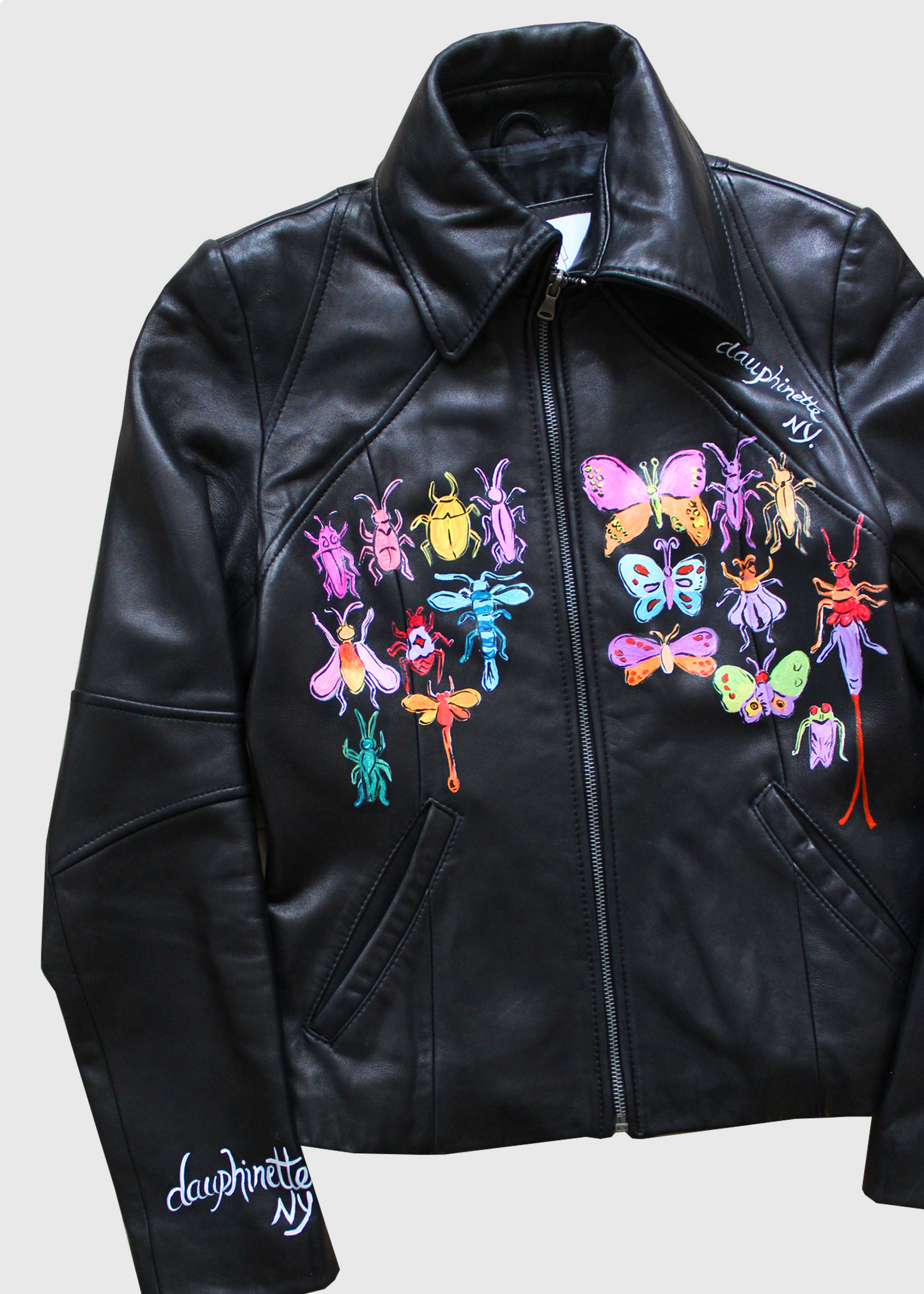 Dauphinette "Bug Day" Handpainted Lambskin Leather Jacket- Size S
