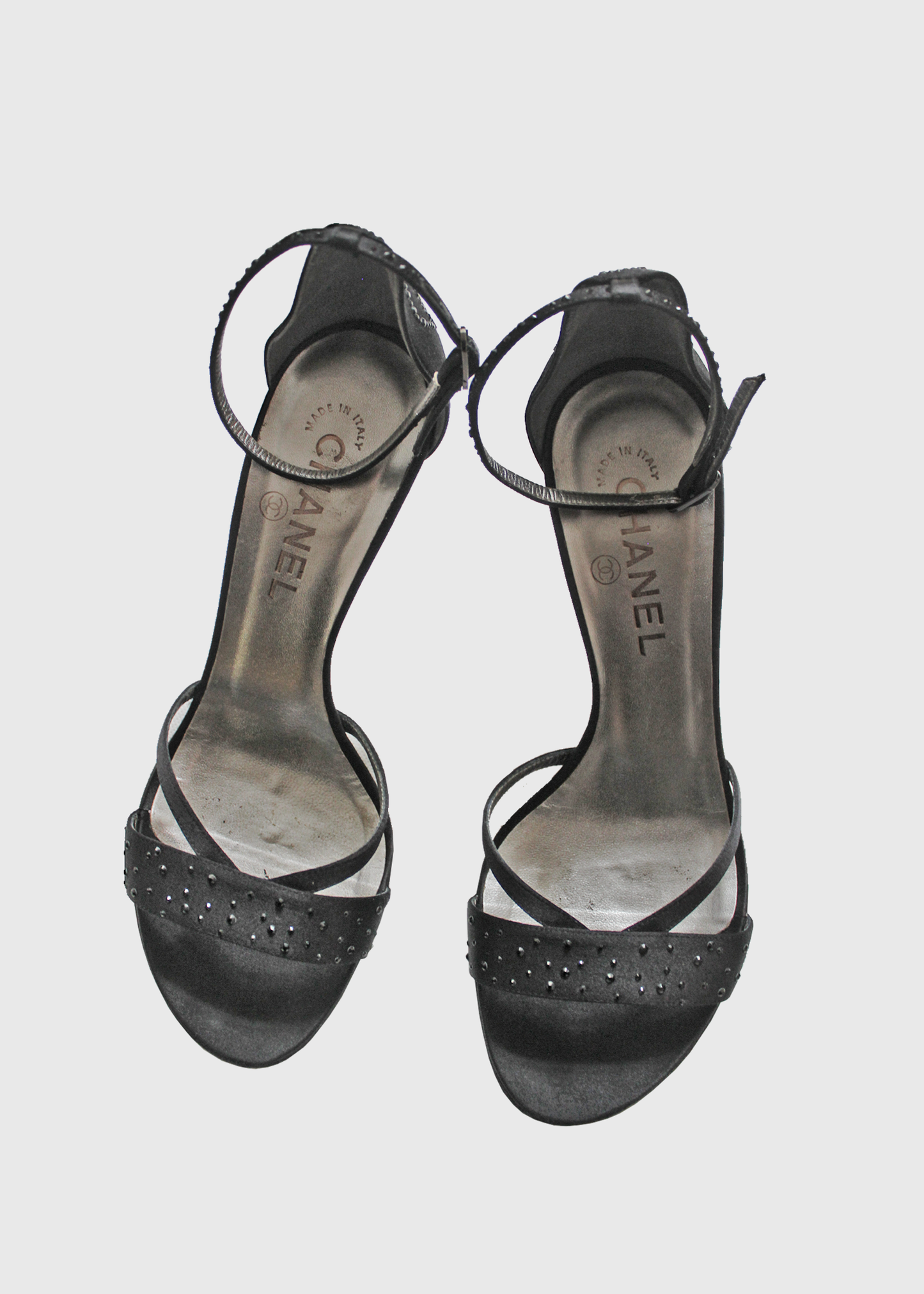 CHANEL 2004 Satin and Crystal Camellia Heels- Size FR38.5