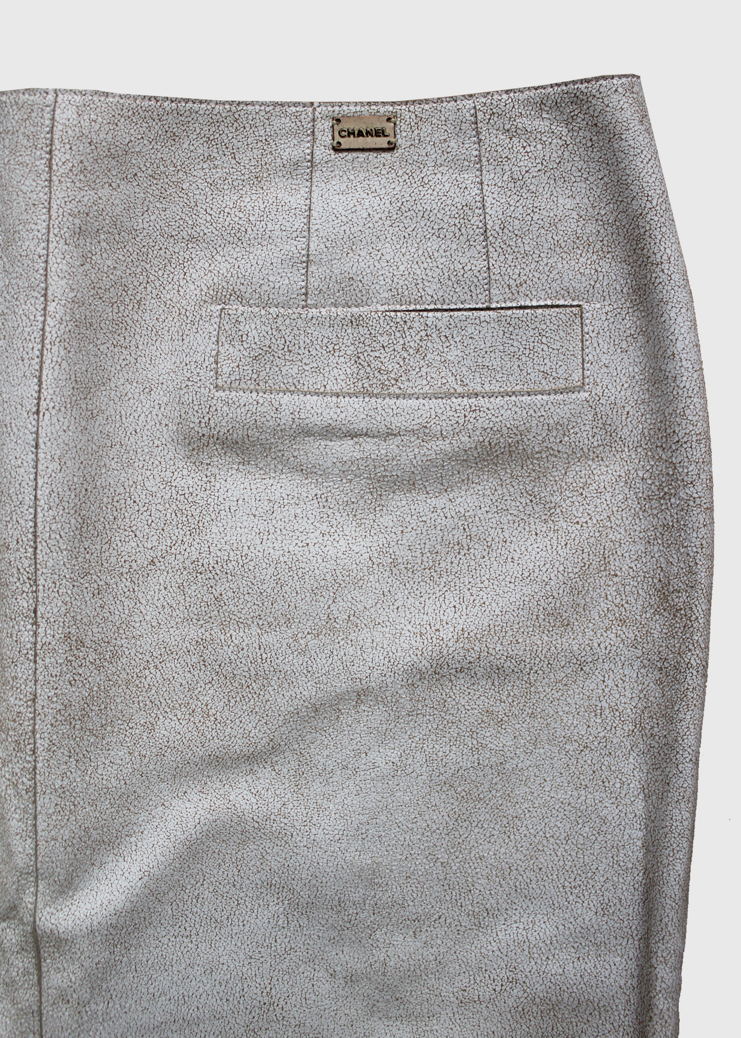 2000s CHANEL Ivory Distressed Leather Skirt- Size FR 40/ US 8