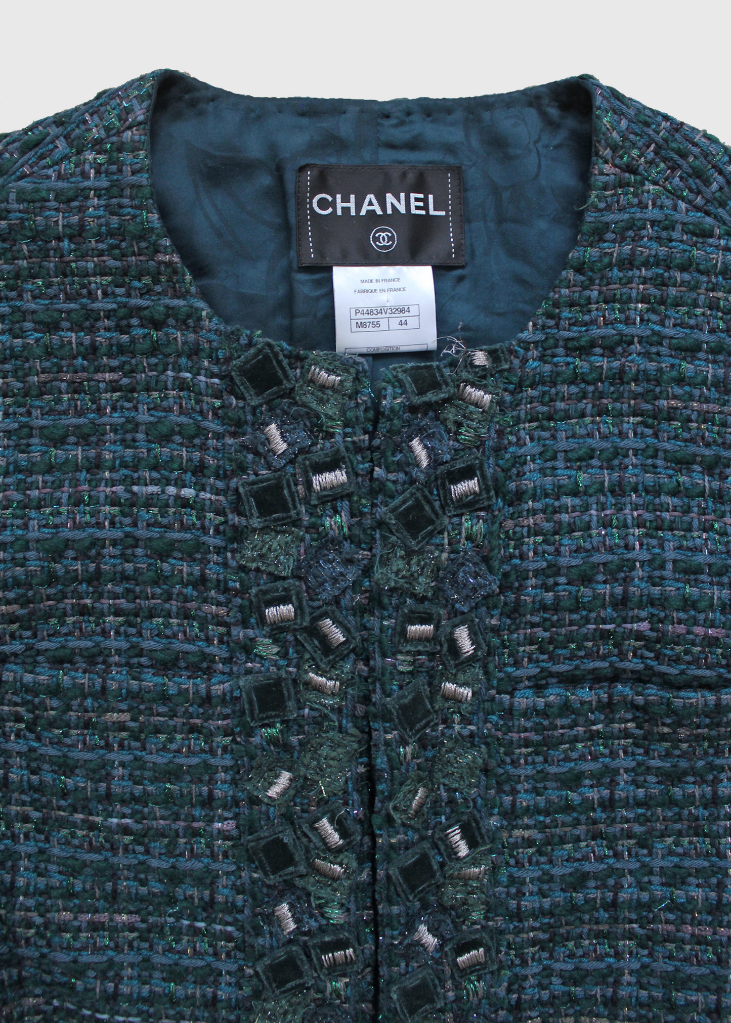 Chanel 2012 Emerald Tweed Embellished Jacket