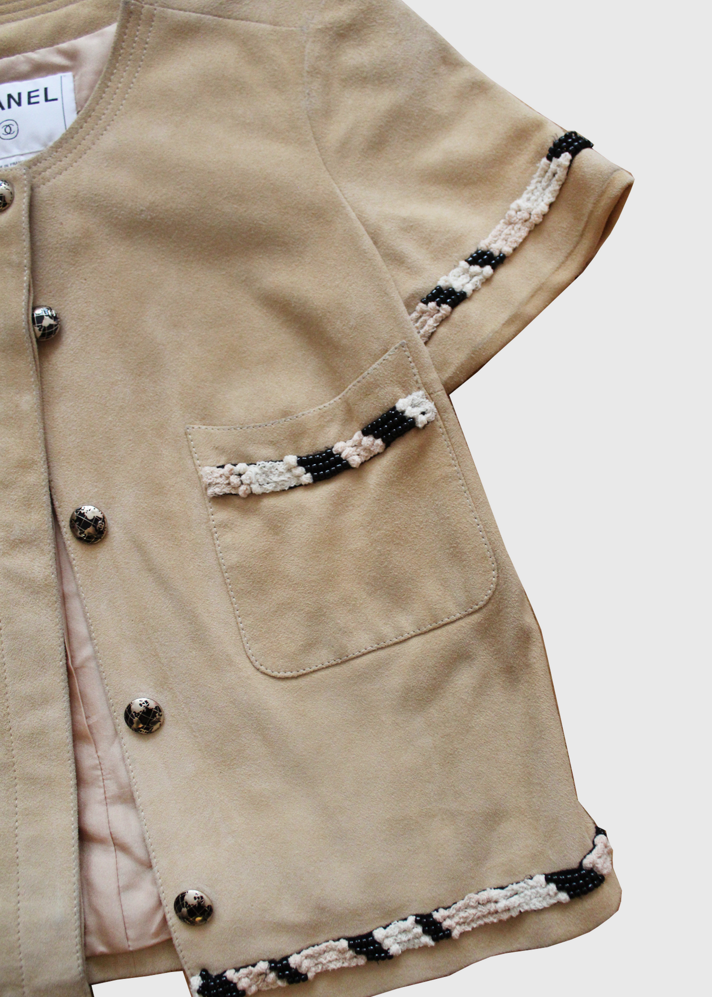 2008 Chanel Suede Embellished Crop Jacket