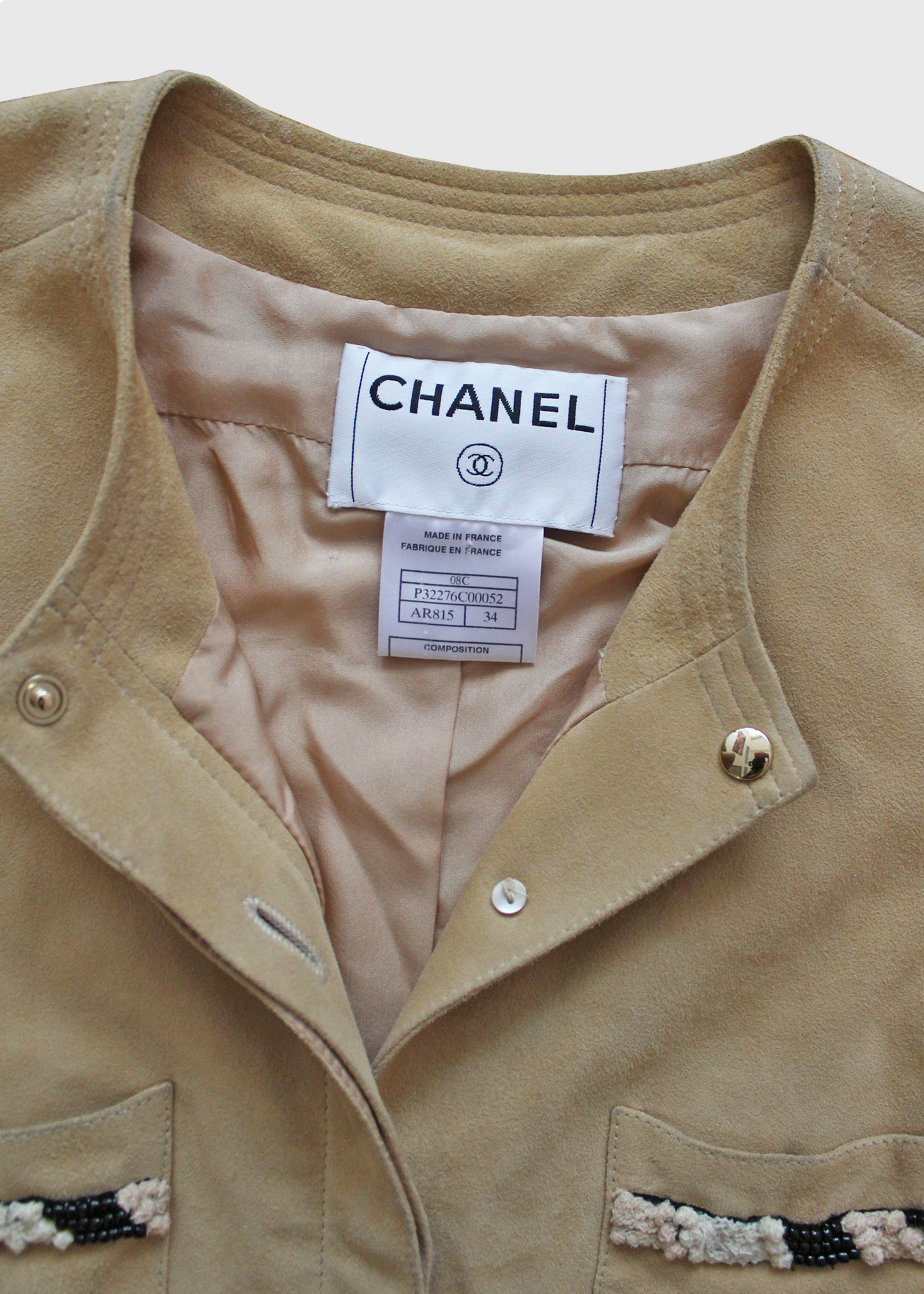2008 Chanel Suede Embellished Crop Jacket