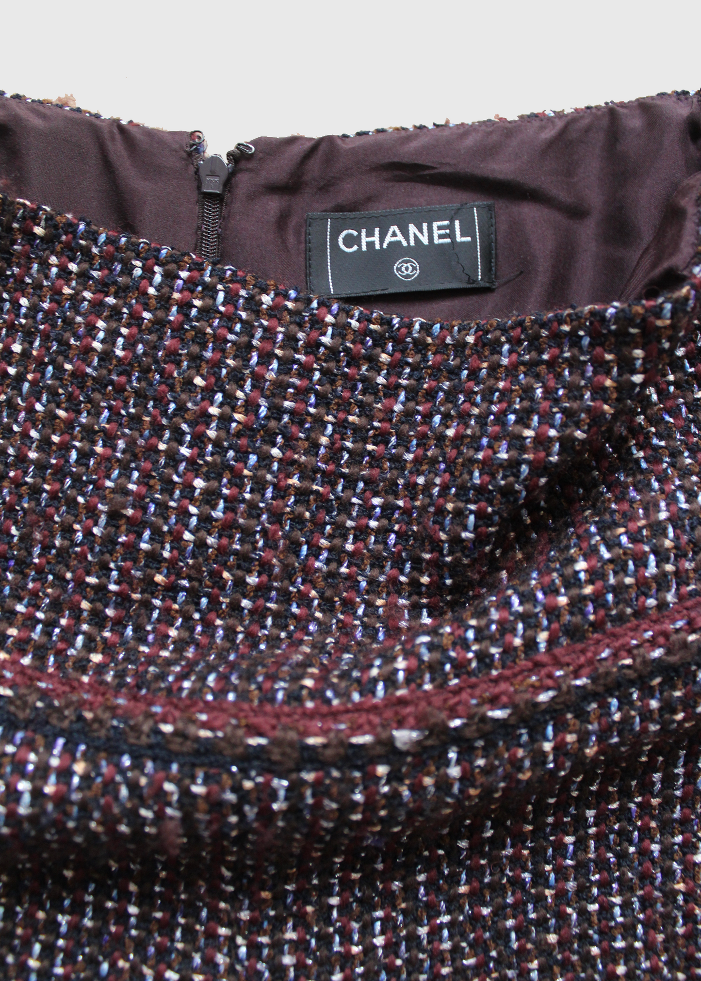 CHANEL 2000s Wine Pleated Tweed Midi Skirt