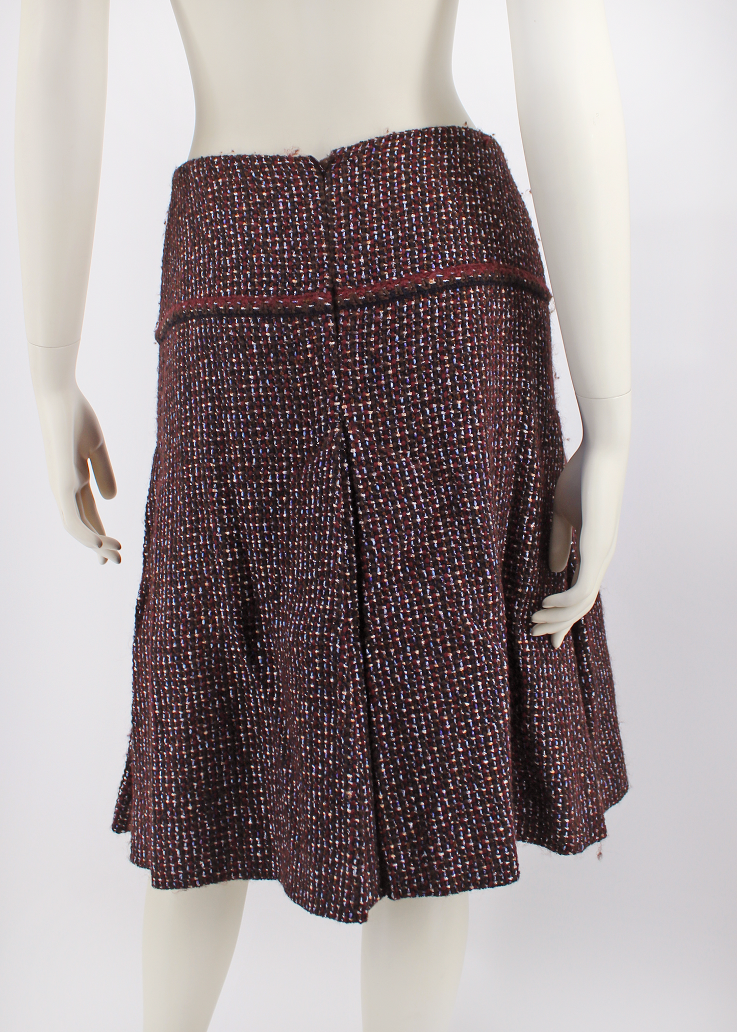 CHANEL 2000s Wine Pleated Tweed Midi Skirt