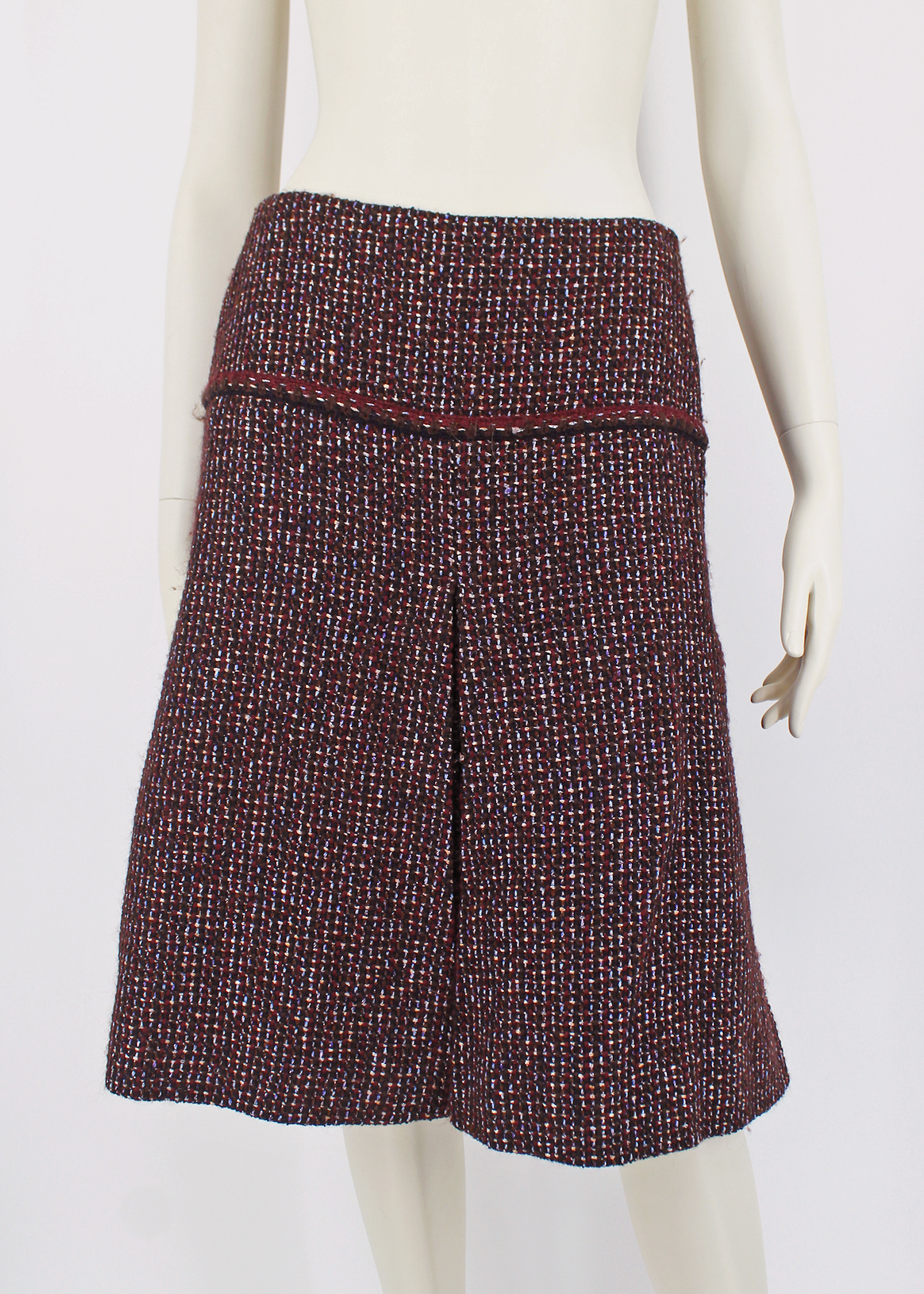 CHANEL 2000s Wine Pleated Tweed Midi Skirt