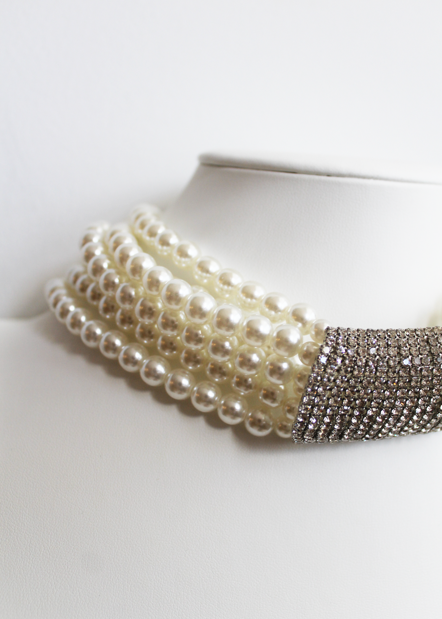 Courrèges 1960s Massive Pearl + Rhinestone Runway Choker Necklace