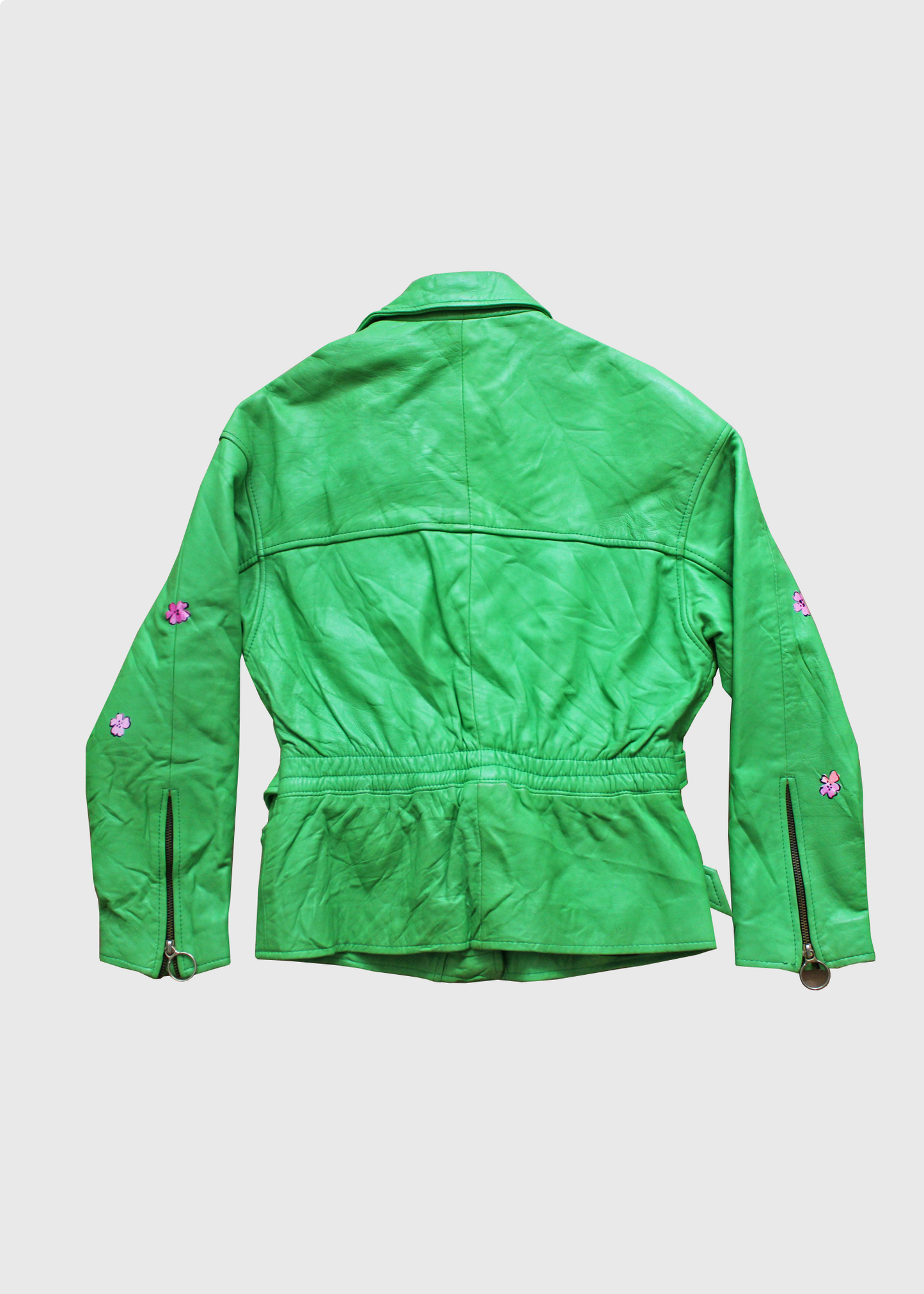 Dauphinette Green "Tiger Blooms" Handpainted Leather Jacket- Size M