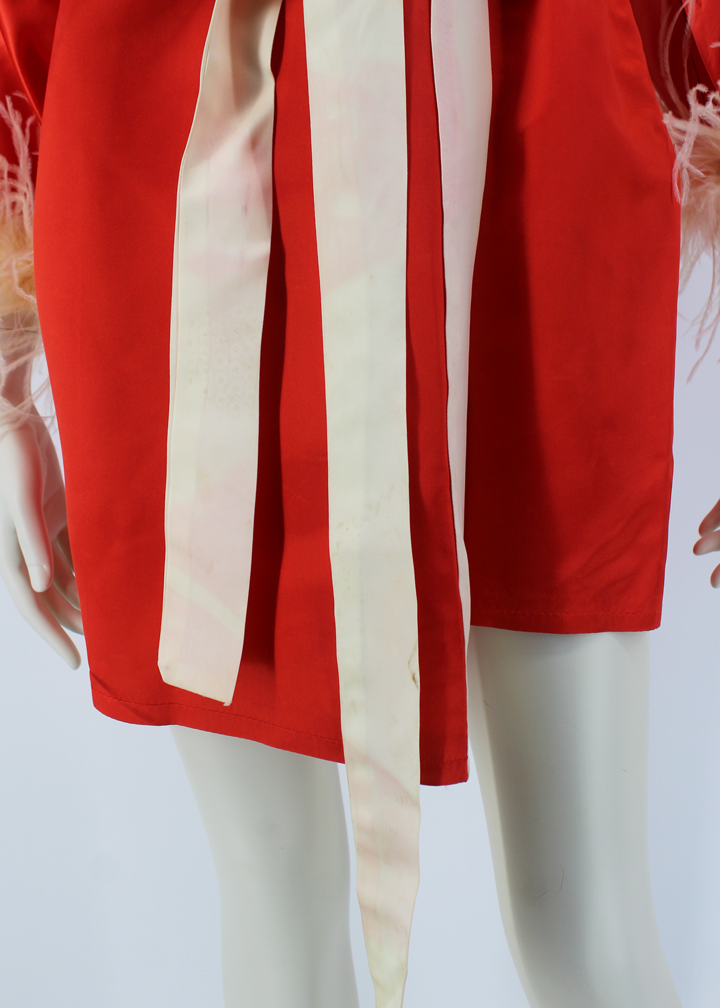 Dauphinette 1940s Red "Hollywood" Hand-Embroidered Robe with Feathers