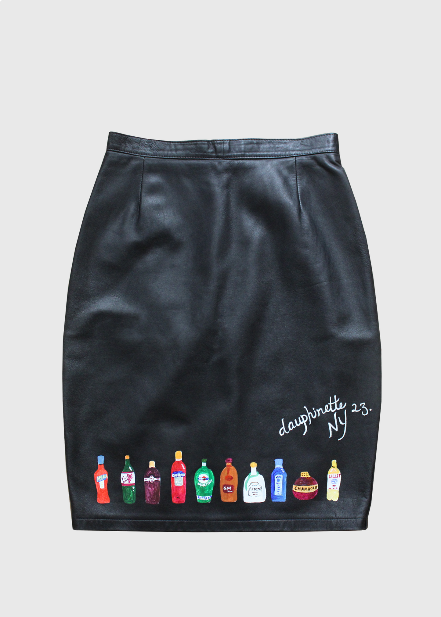 Dauphinette "Mini Bar" Handpainted Leather Skirt