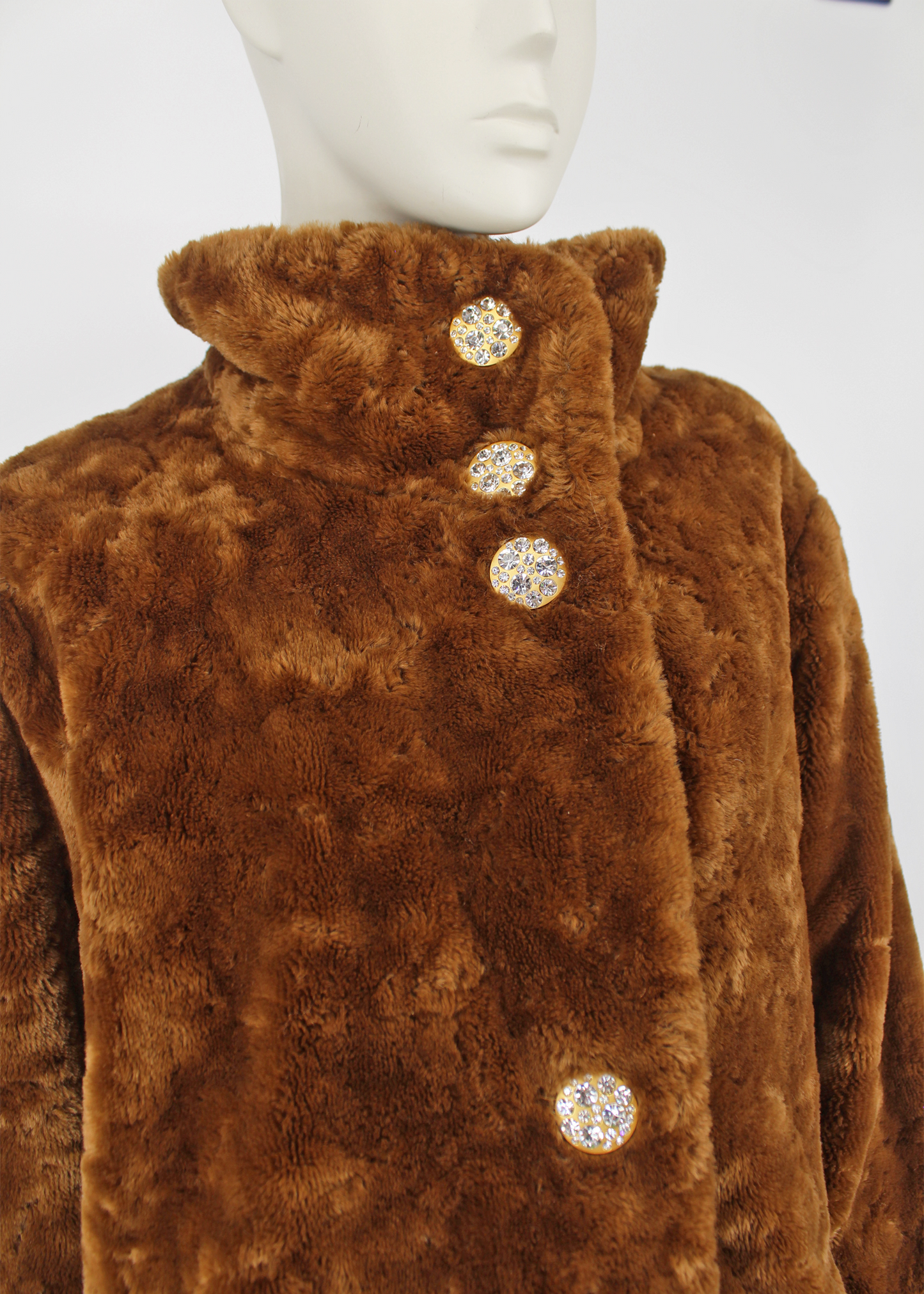 Dauphinette Teddy Faux Fur Coat with Crystal Buttons