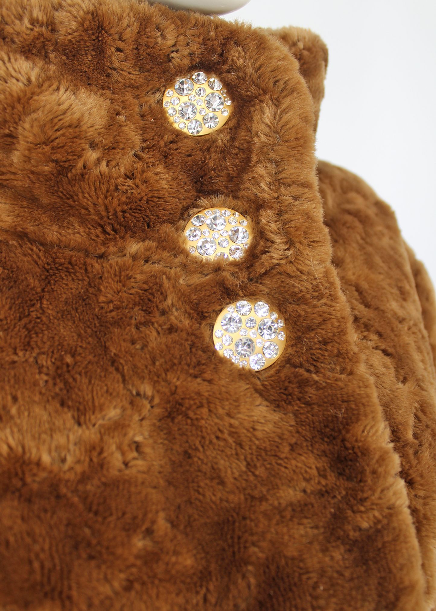 Dauphinette Teddy Faux Fur Coat with Crystal Buttons