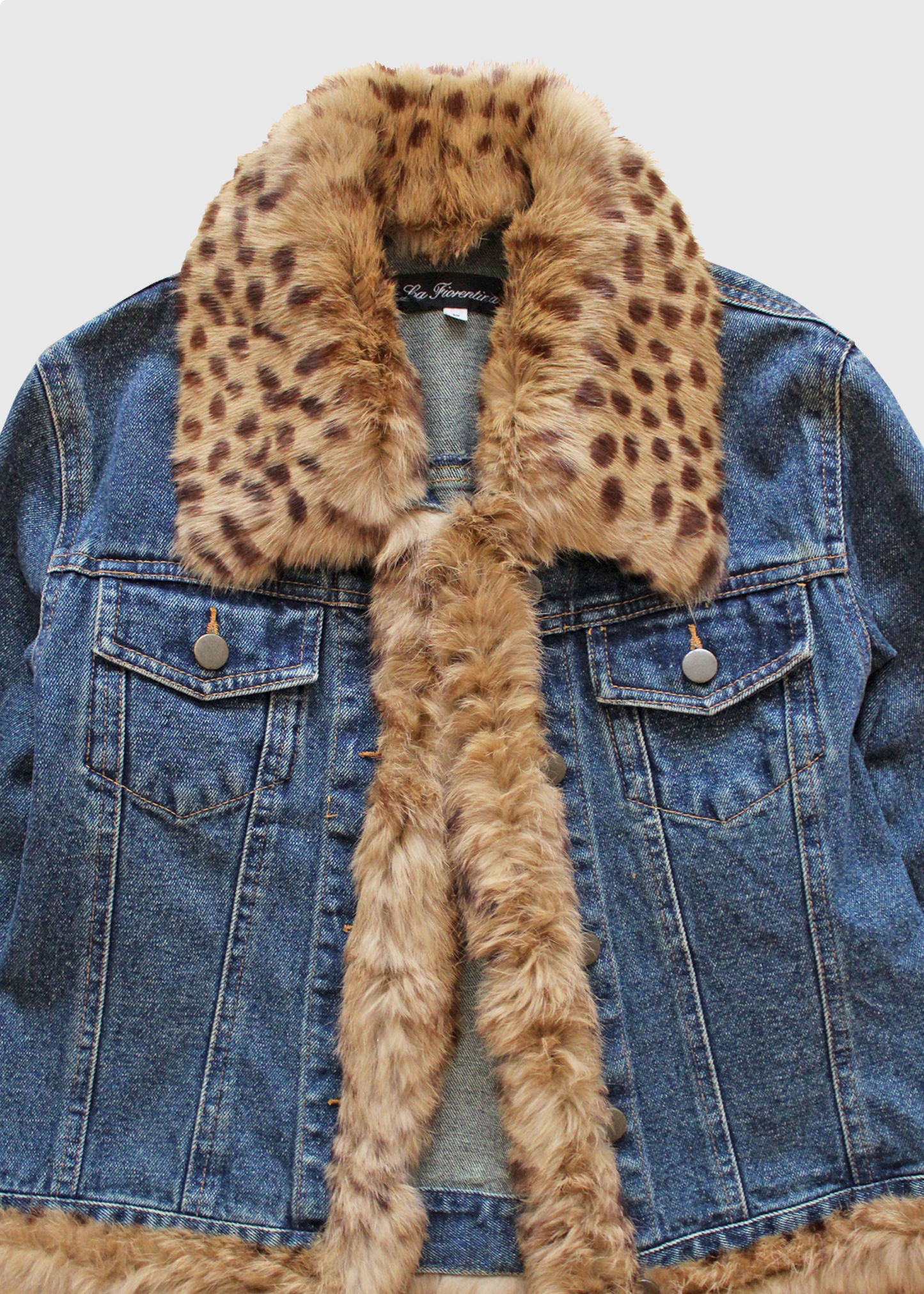 1990s Cheetah Print Fur-Trimmed Denim Jacket
