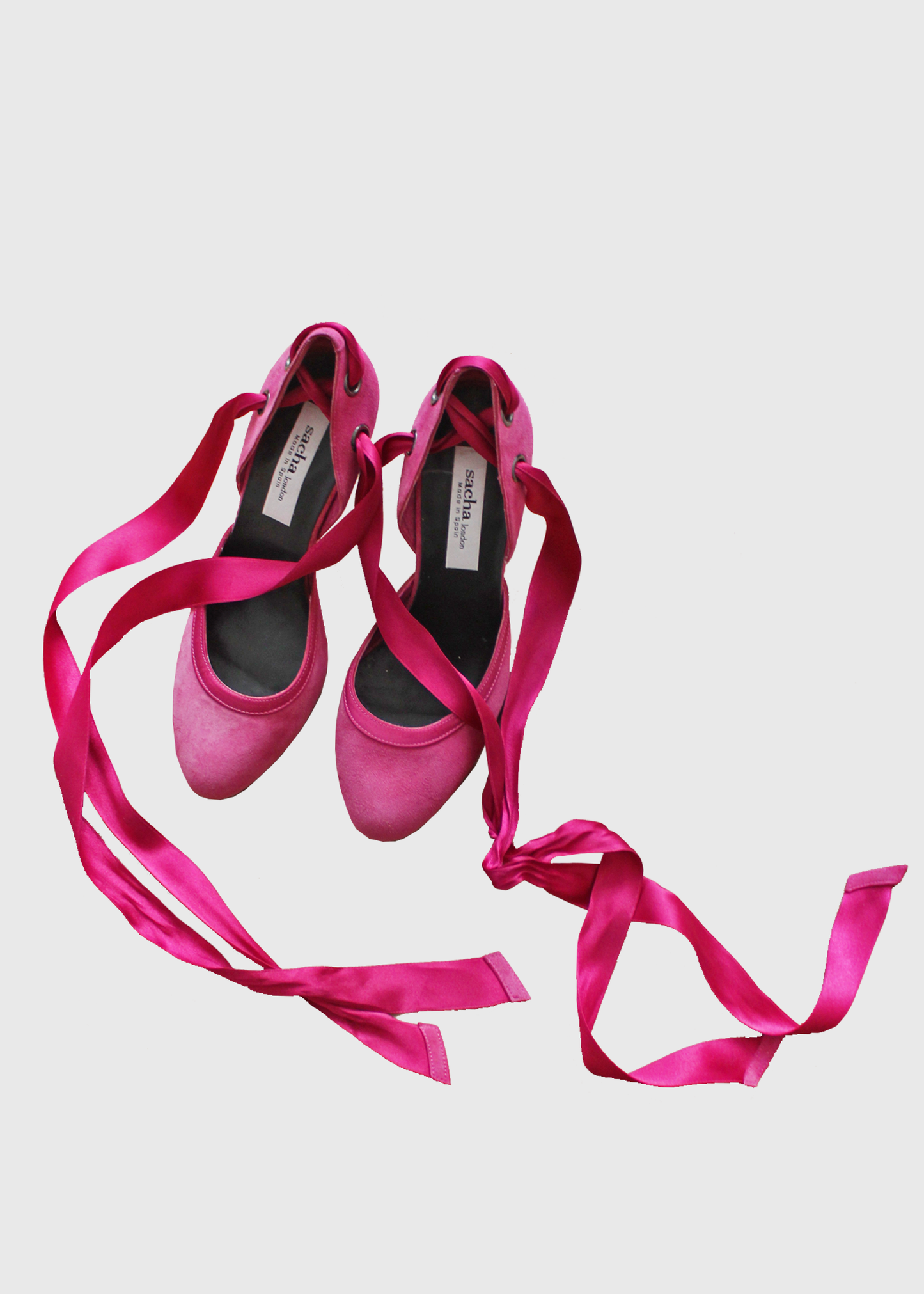 Sacha Pink Lace-Up Suede Ballerina Heels