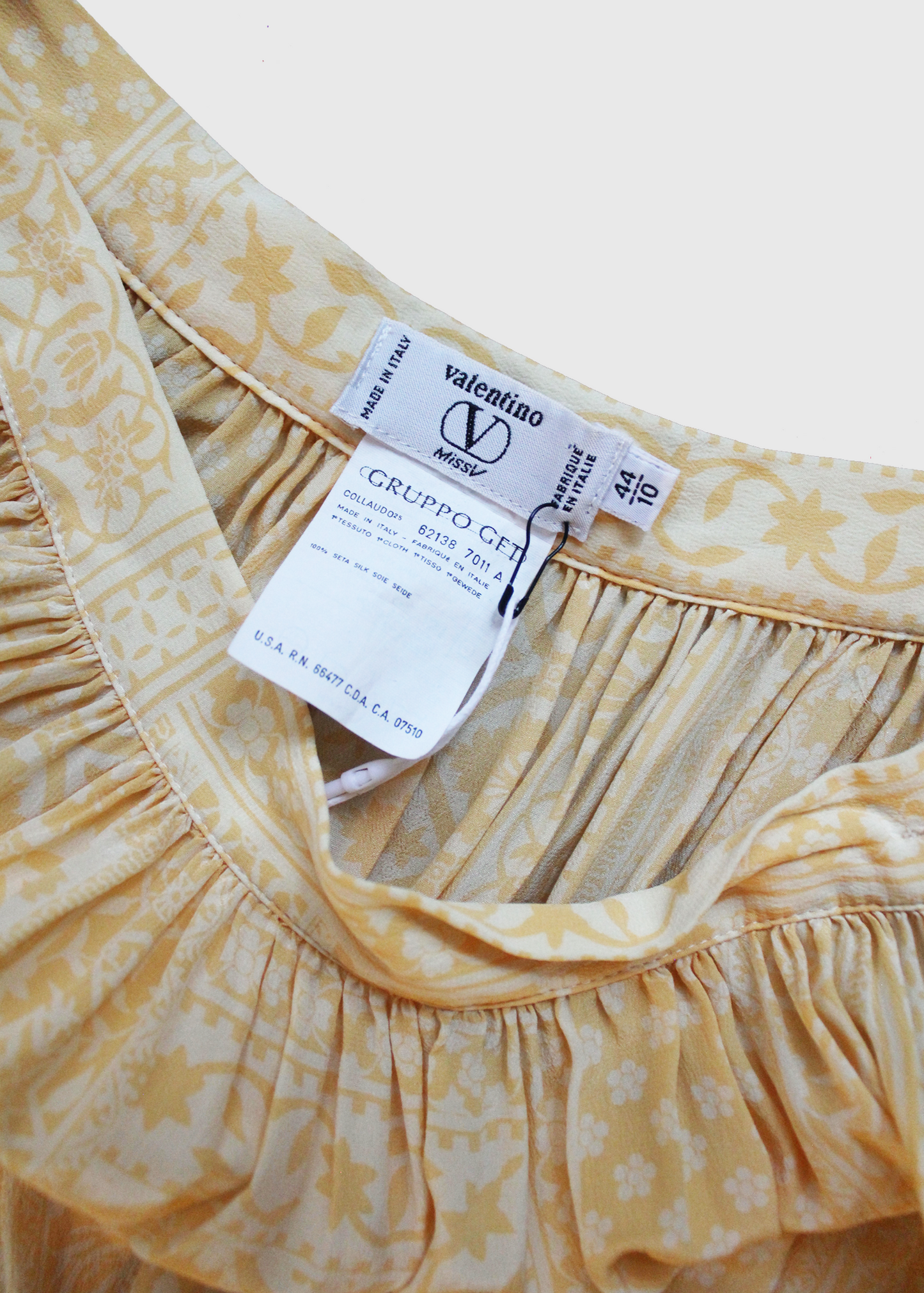 1970s Valentino Marigold Printed Silk Skirt