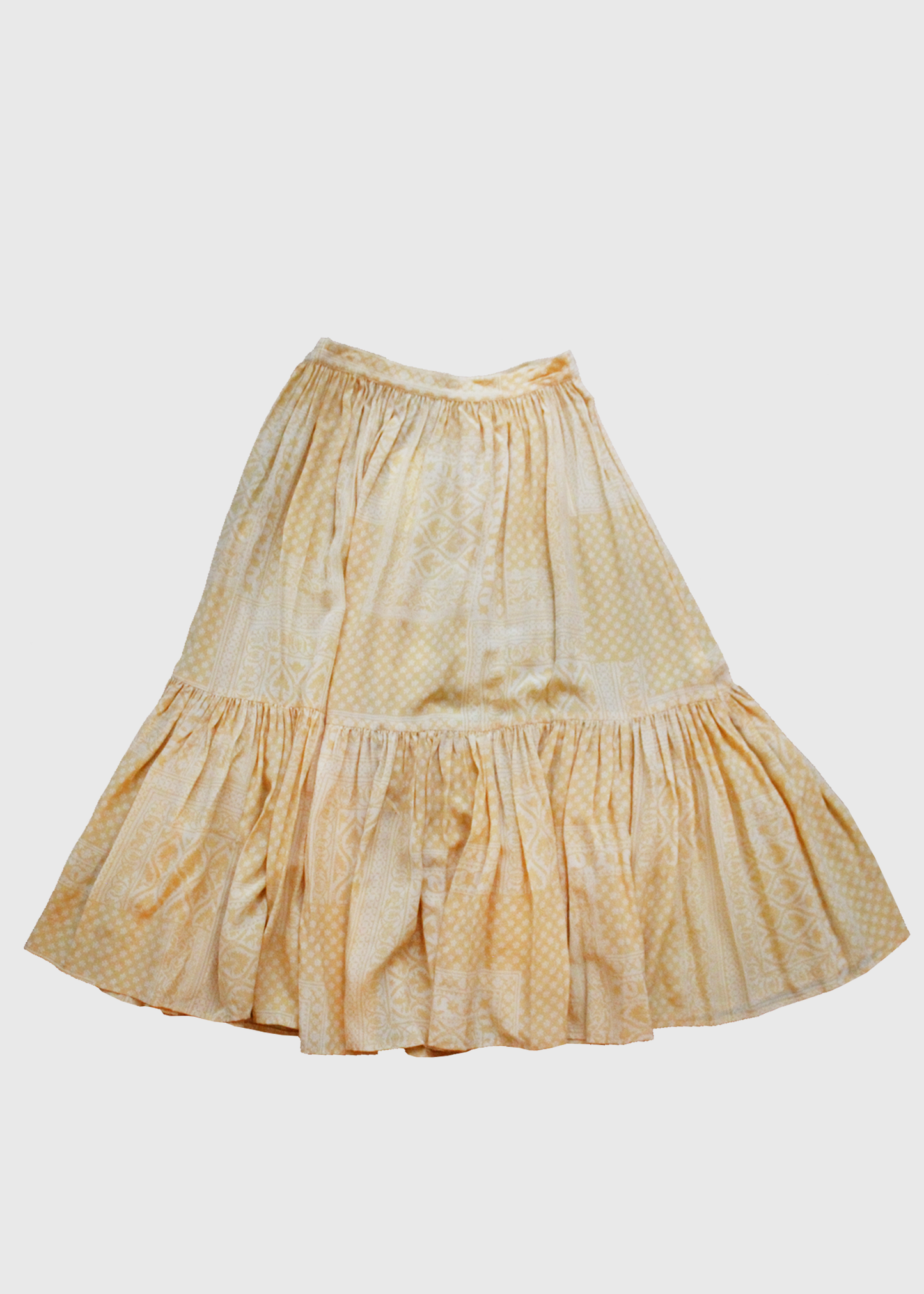 1970s Valentino Marigold Printed Silk Skirt