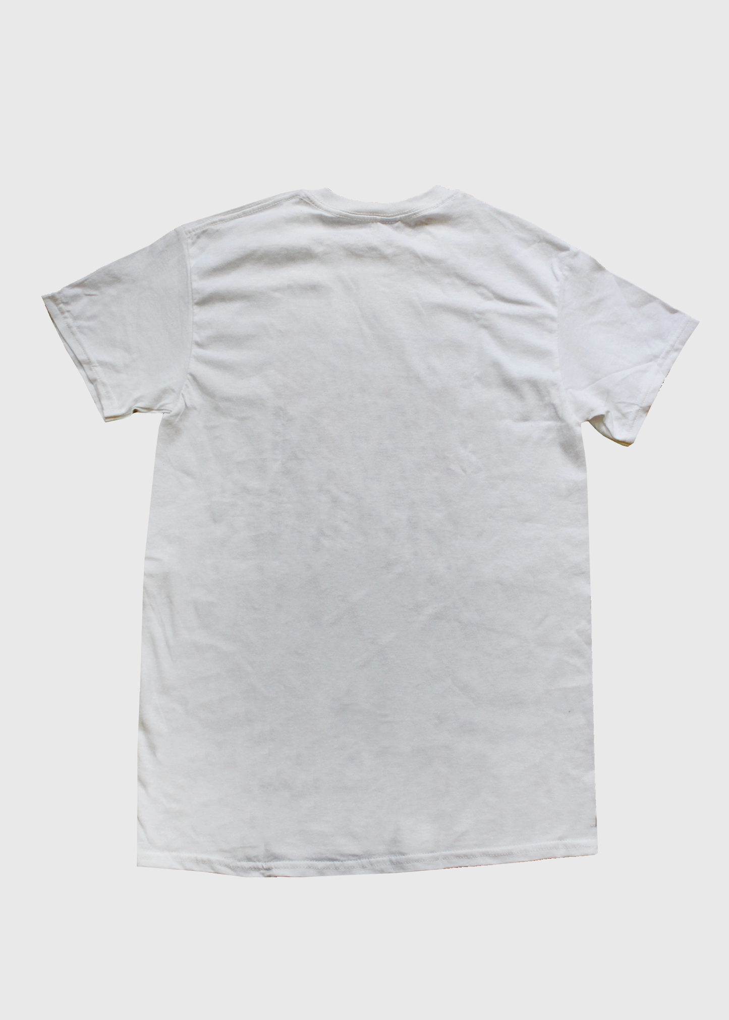 A back view of the white t-shit
