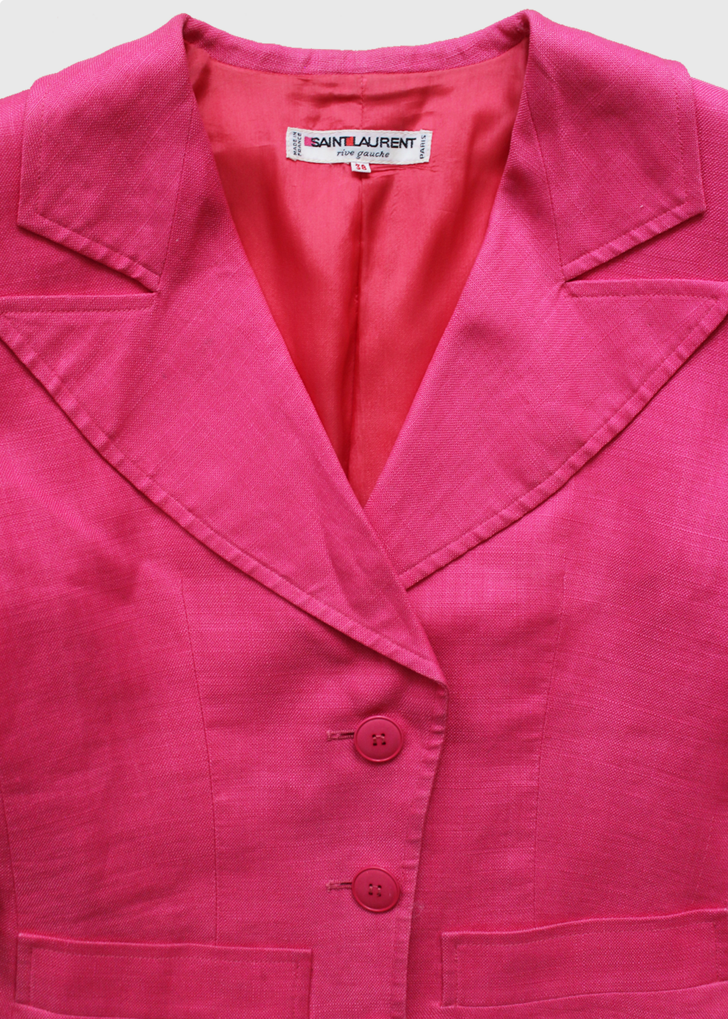 1980s YSL Bubblegum Linen Jacket + Dress Set