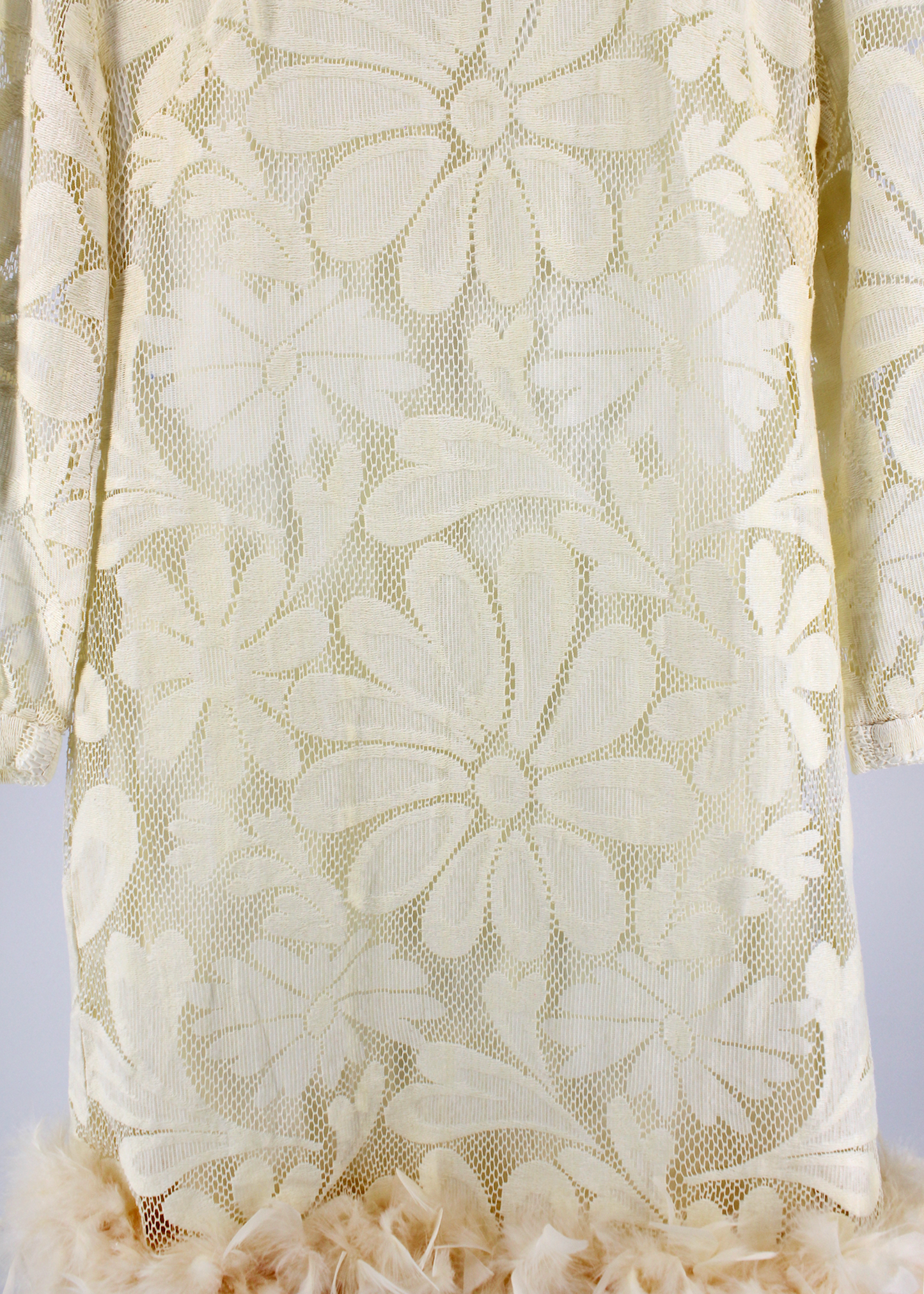 Dauphinette 1970s Ivory Stevie Lace Dress with Feathers- Size S