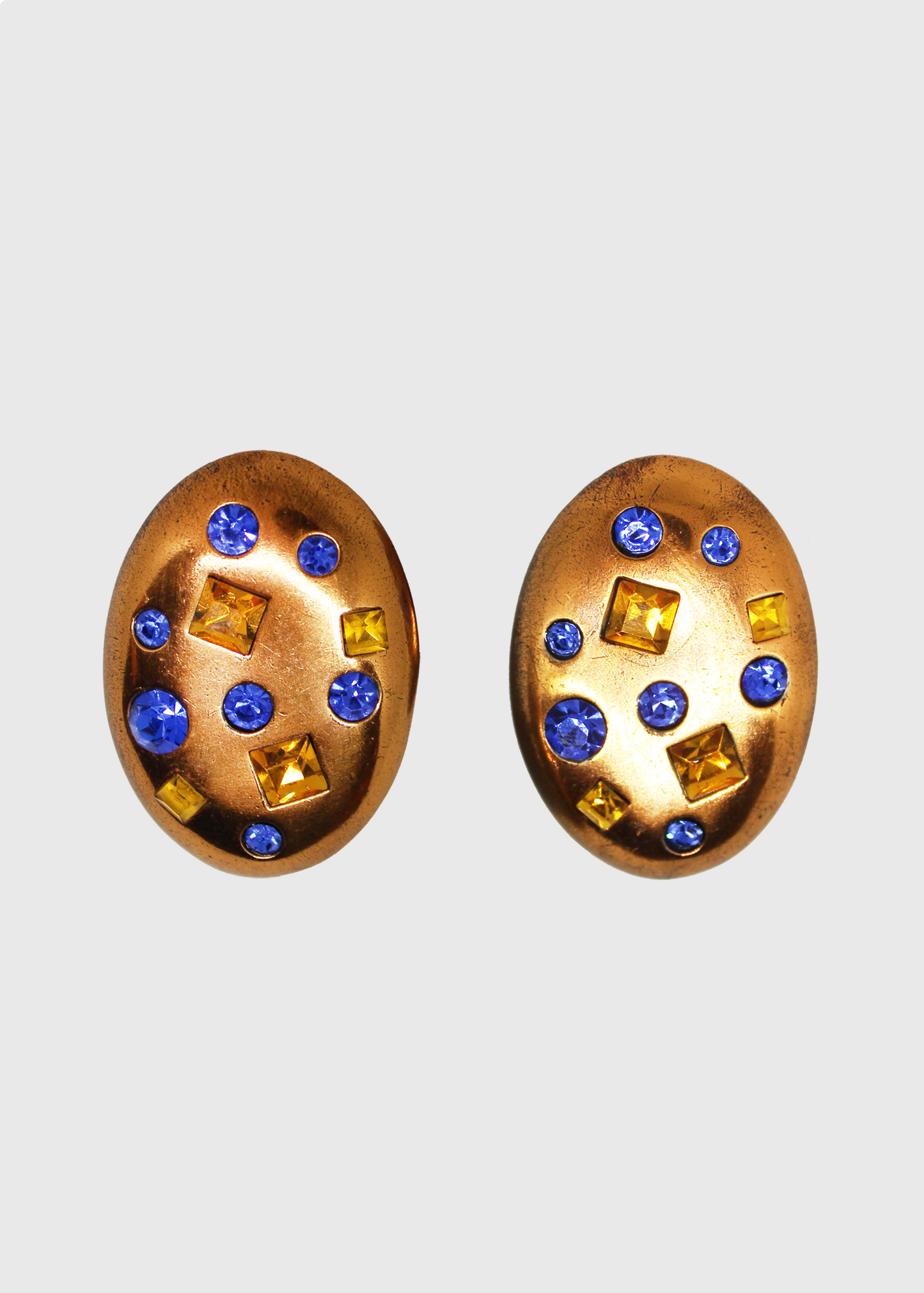 YSL Copper Lapis Egg-Shaped Clip Earrings
