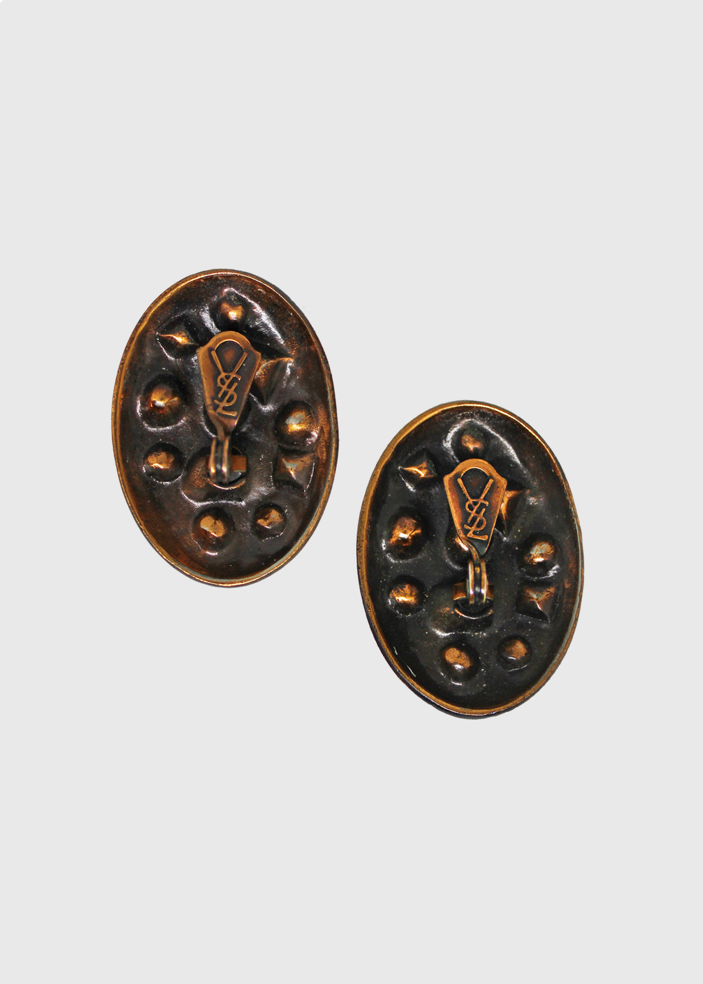 YSL Copper Lapis Egg-Shaped Clip Earrings