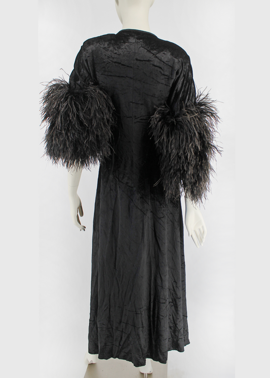 1970s Bill Tice Feathered Velvet Robe- One Size