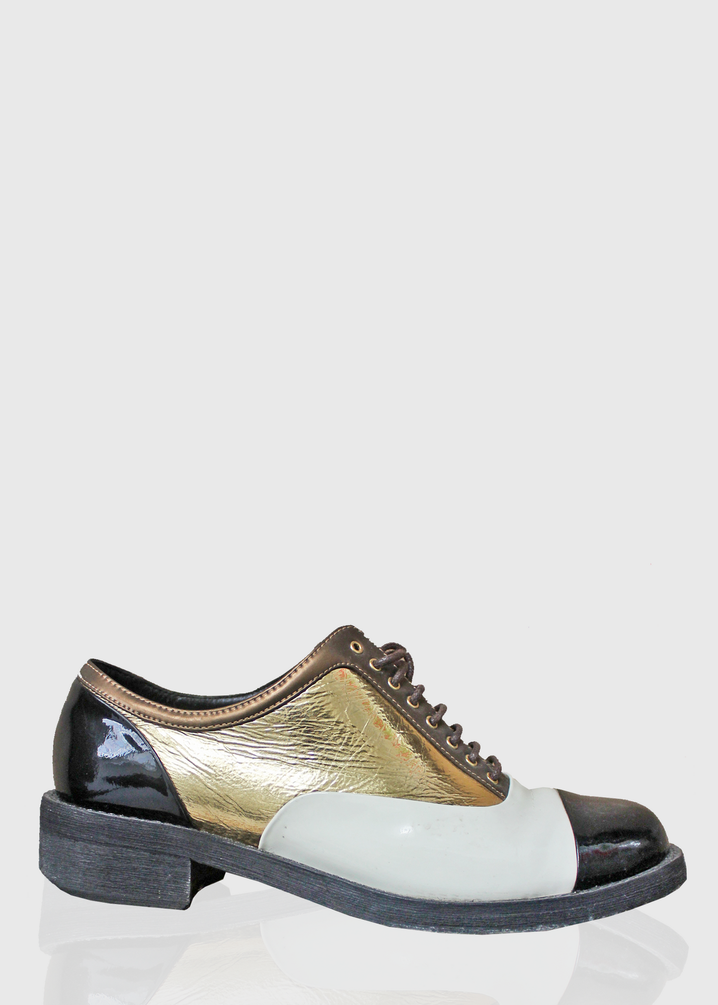 CHANEL Black and Gold Lace-Up Oxfords- Size FR39