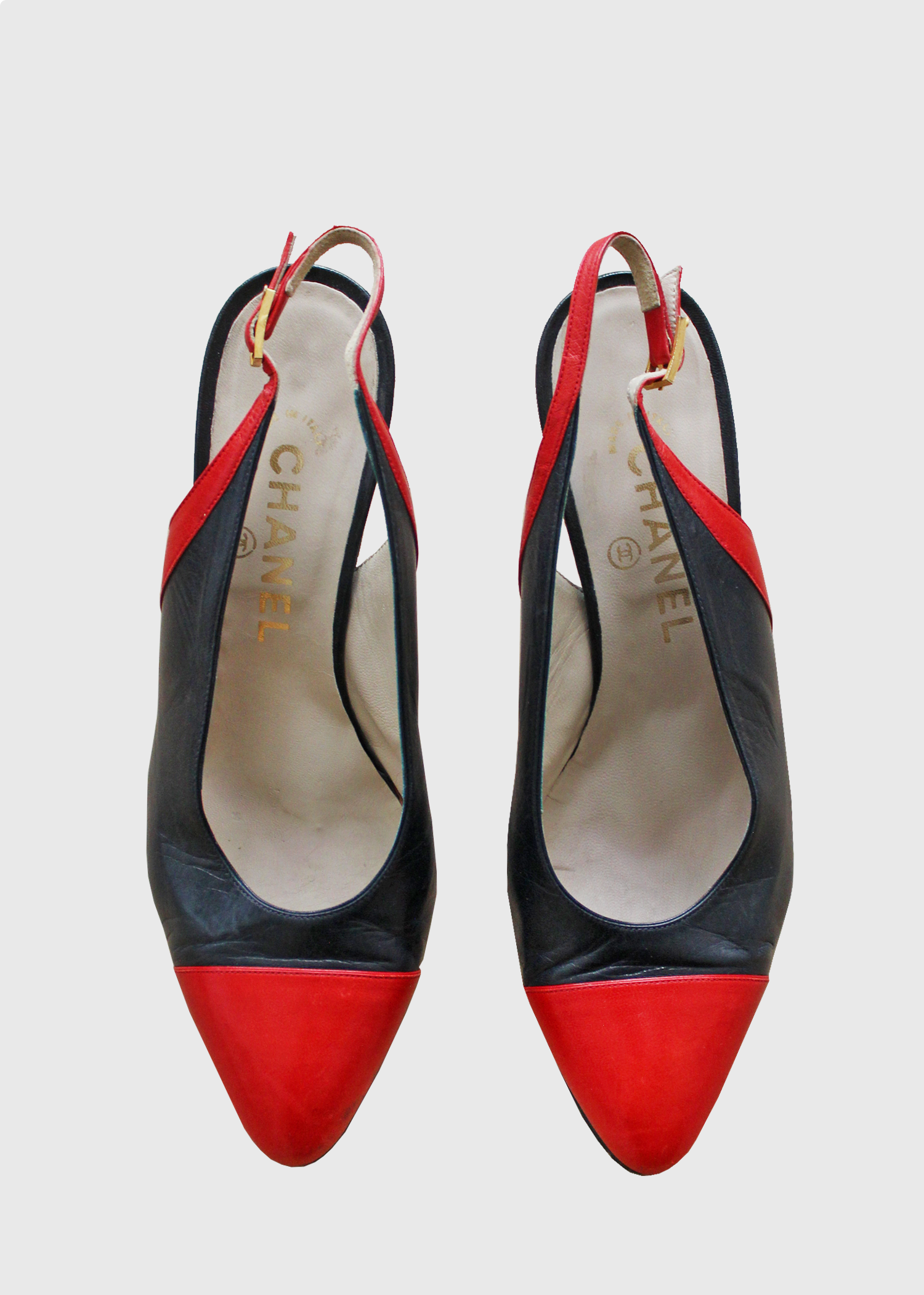 Chanel Vtg Navy and Red Slingbacks- Size 7.5