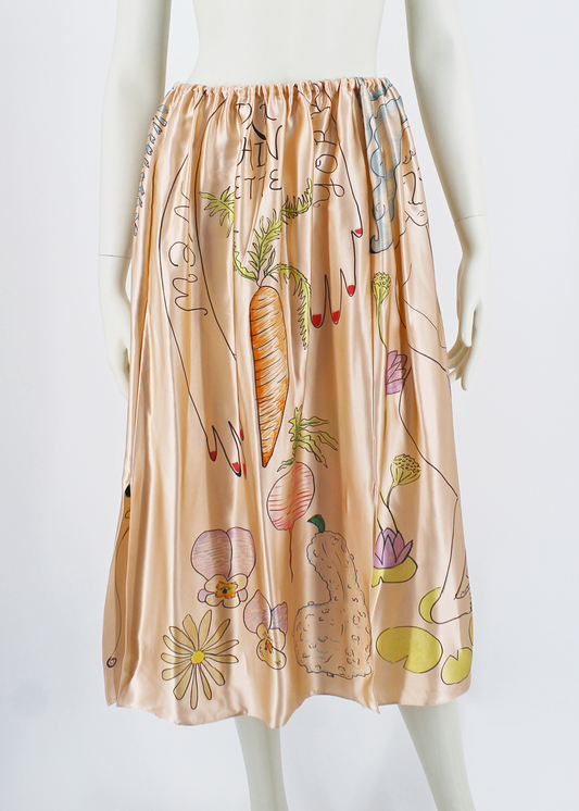 Dauphinette Hand-Illustrated Blush Silk Skirt #1
