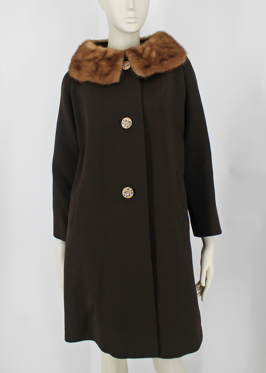 Dauphinette Chocolate Minky Coat with Crystal Buttons