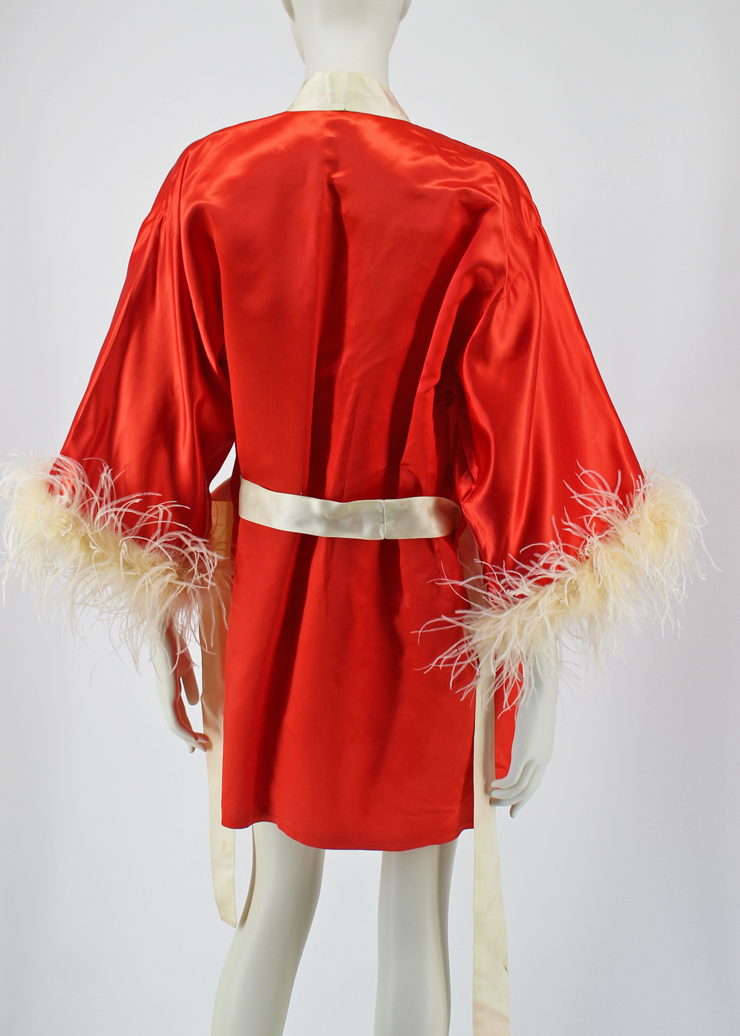 Dauphinette 1940s Red "Hollywood" Hand-Embroidered Robe with Feathers