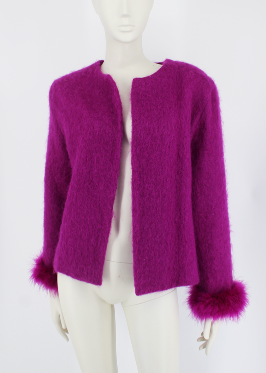Dauphinette 1980s Magenta Mohair Jacket with Marabou Feathers
