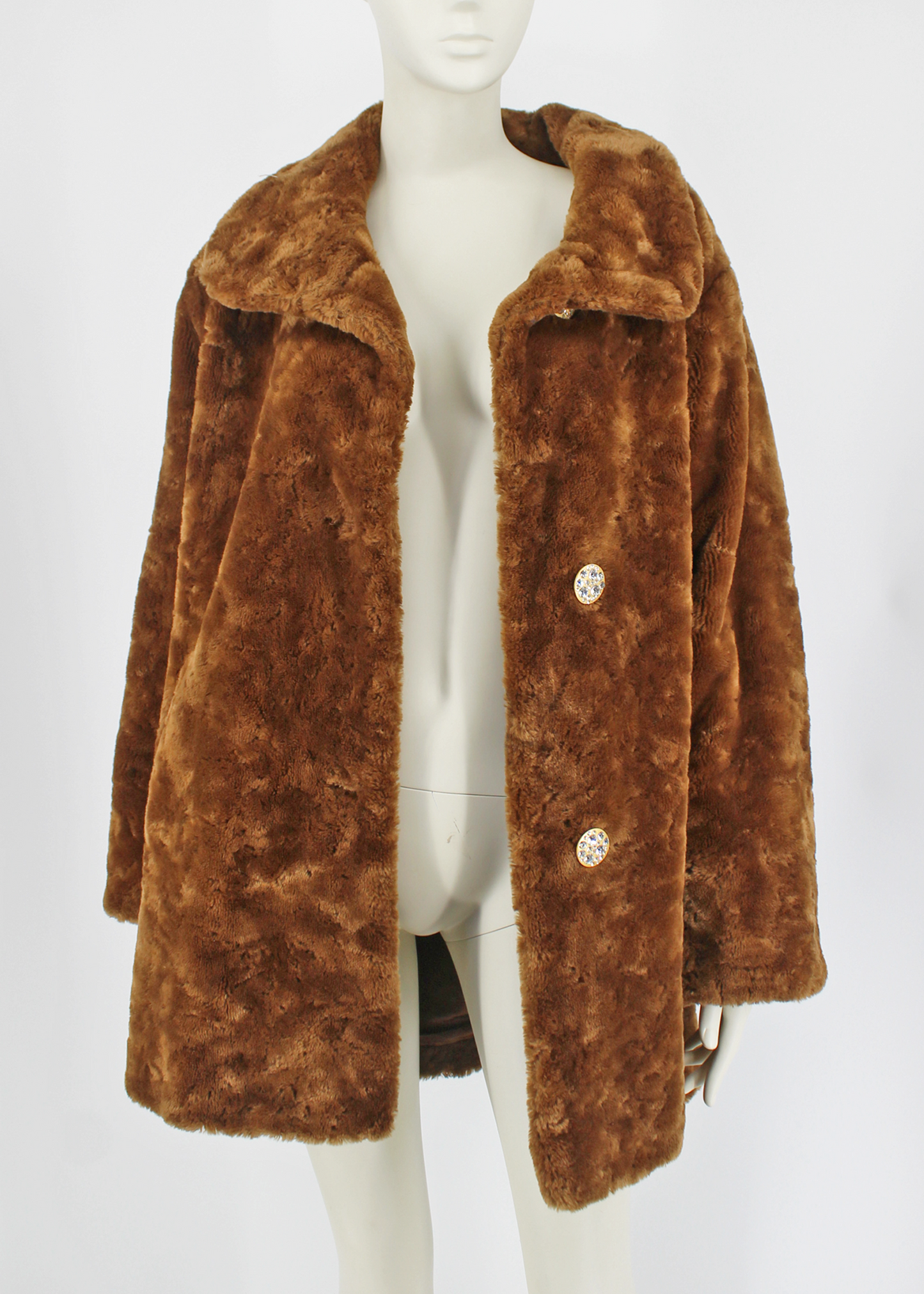 Dauphinette Teddy Faux Fur Coat with Crystal Buttons