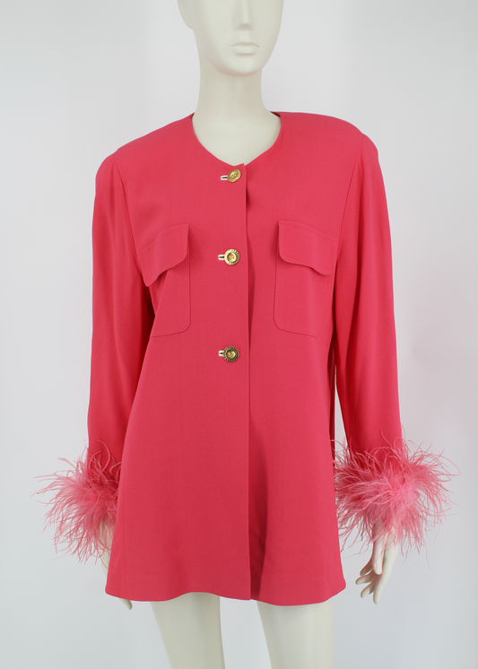 Dauphinette 1980s Louis Féraud Crepe Blazer with Feathers