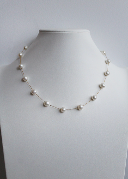 14K Gold + Pearl Station Necklace
