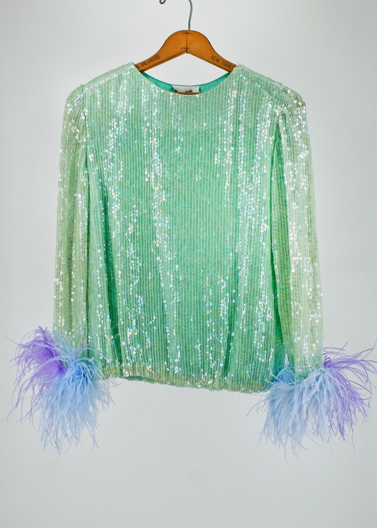 Dauphinette Jeanette Mermaid Sequin Top with Feathers