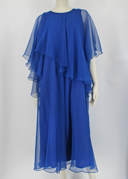 Jean Varon 1960s Sapphire Waterfall Maxi Dress
