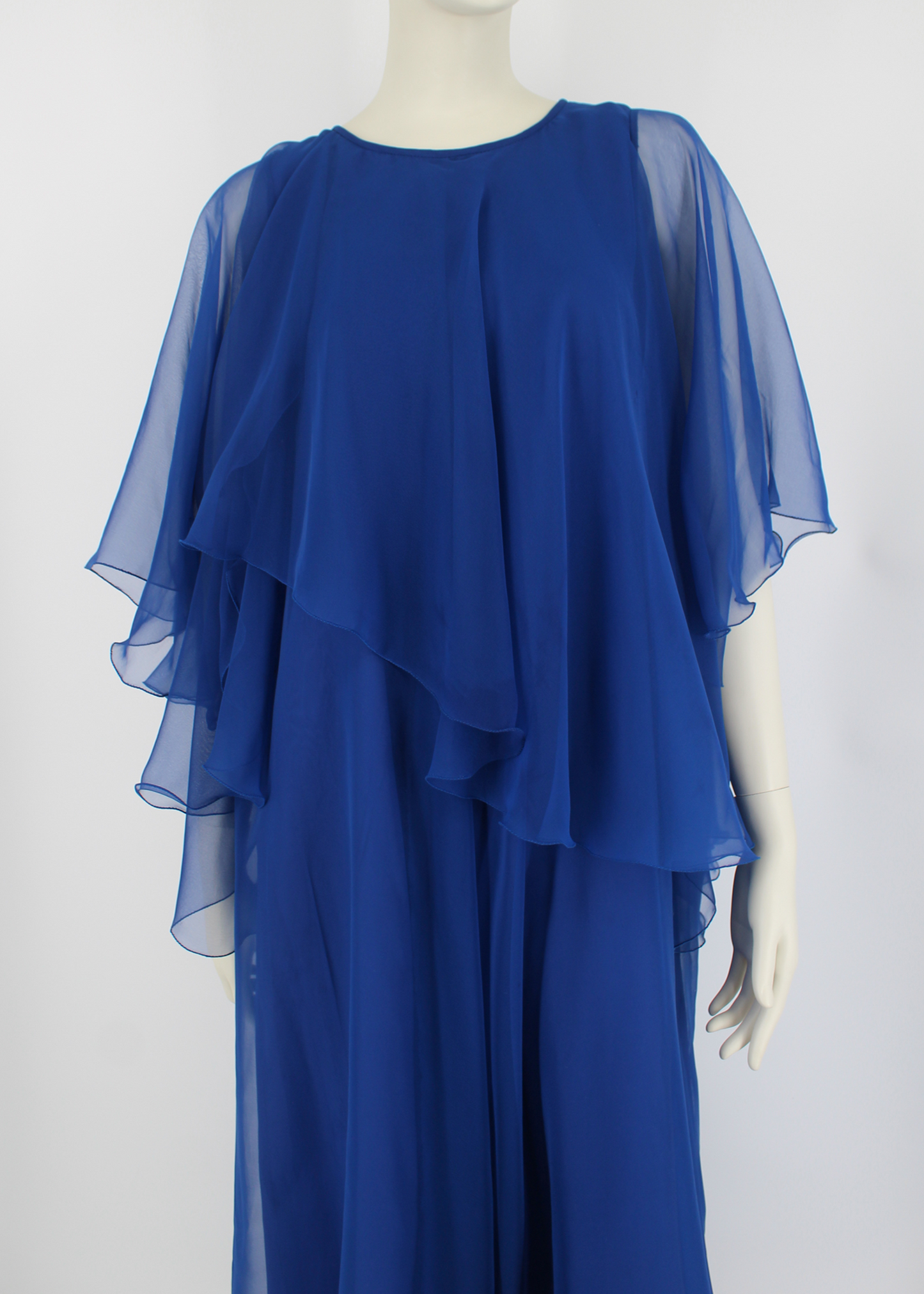 Jean Varon 1960s Sapphire Waterfall Maxi Dress