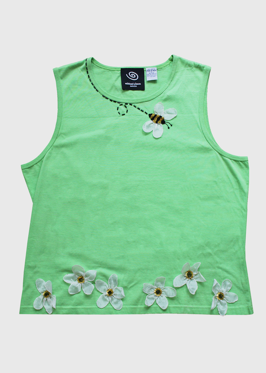 2000s Michael Simon 3D Bee and Flower Embellished Tank- Size L