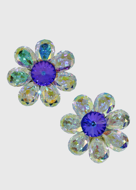 XL Rivoli Crystal Flower Clip-On Earrings